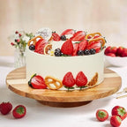 12" Acacia Wood Revolving Cake Stand, Wooden Rotating Display Stand for Cake in Natural Wood, alternate view 6