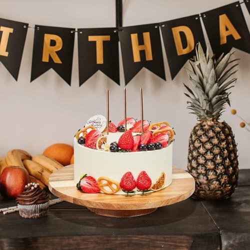 12" Acacia Wood Revolving Cake Stand, Wooden Rotating Display Stand for Cake in Natural Wood, alternate view 7