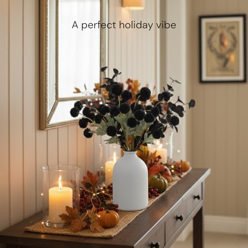 12 Black Artificial Flowers & Eucalyptus Long Stems, Halloween Decor, alternate view 3
