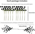 12 Black Artificial Flowers & Eucalyptus Long Stems, Halloween Decor, alternate view 6