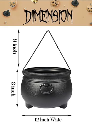 12" Black Cauldron - Large Plastic St. Patrick's Day Pot of Gold Coin Party Bucket Decor - Halloween Witch, alternate view 3