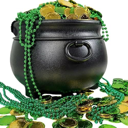 12" Black Cauldron - Large Plastic St. Patrick's Day Pot of Gold Coin Party Bucket Decor - Halloween Witch, alternate view 4