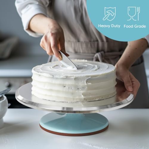 12" Blue Aluminum Alloy Cake Turntable, Cake Stand for Decorating in Blue, alternate view 5
