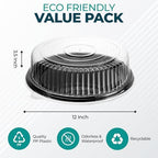 12" Catering Trays with Lids [10 Pack], Black Serving Tray with Clear Lid, Plastic Disposable Round Party Trays, alternate