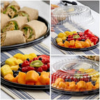 12" Catering Trays with Lids [10 Pack], Black Serving Tray with Clear Lid, Plastic Disposable Round Party Trays, alternate