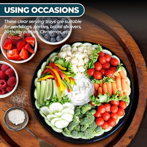 12" Catering Trays with Lids [10 Pack], Black Serving Tray with Clear Lid, Plastic Disposable Round Party Trays, alternate