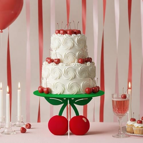 12" Cherry Cake Stand, Red Green Cherry Themed Party Decorations in Red and Green, alternate view 6