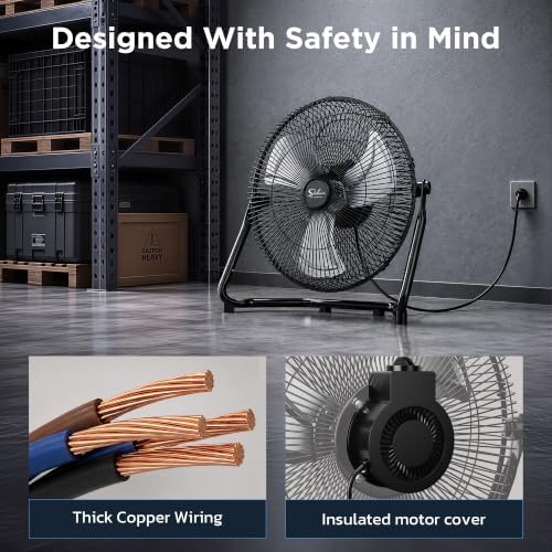 12" Comfort Zone Cradle Floor Fan, 3-Speed High Velocity,360°Adjustable Tilt, Home Bedroom Office, 2 Pack, alternate view 6