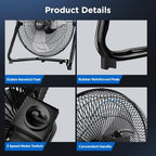 12" Comfort Zone Cradle Floor Fan, 3-Speed High Velocity,360°Adjustable Tilt, Home Bedroom Office, 2 Pack, alternate view 7