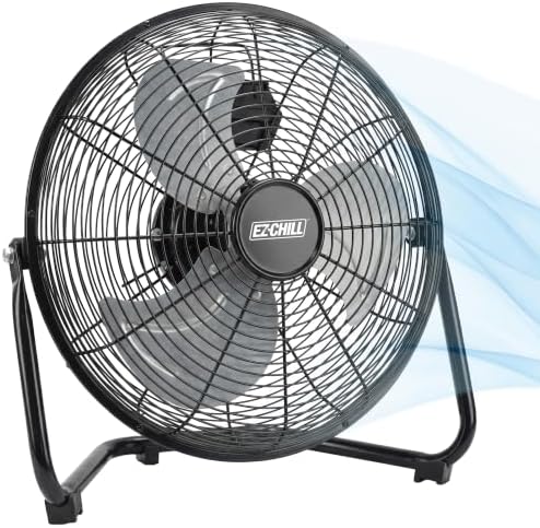 12” Cradle Floor Fan, 3 Speed, High Velocity, 180 Degree Adjustable Tilt, All-Metal, Carry Handle, Rubber Feet