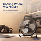 12” Cradle Floor Fan, 3 Speed, High Velocity, 180 Degree Adjustable Tilt, All-Metal, Carry Handle, Rubber Feet, alternate
