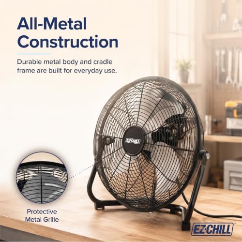 12” Cradle Floor Fan, 3 Speed, High Velocity, 180 Degree Adjustable Tilt, All-Metal, Carry Handle, Rubber Feet, alternate