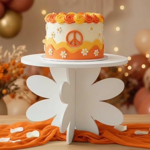 12" Daisy Cake Stand White, 3D Floral PVC Groovy Party Holder in Daisy White