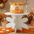 12" Daisy Cake Stand White, 3D Floral PVC Groovy Party Holder in Daisy White
