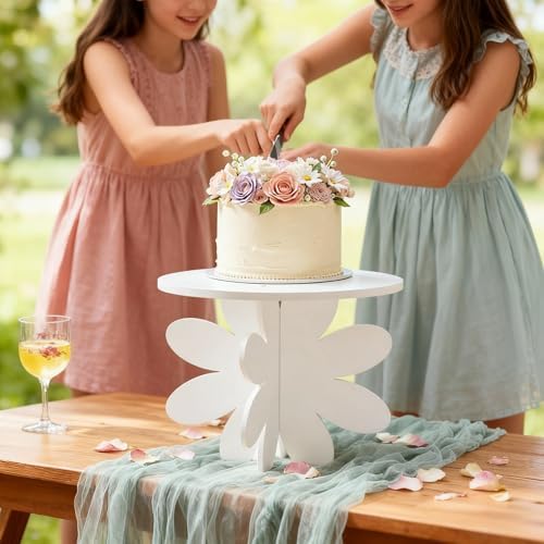 12" Daisy Cake Stand White, 3D Floral PVC Groovy Party Holder in Daisy White, alternate view 4