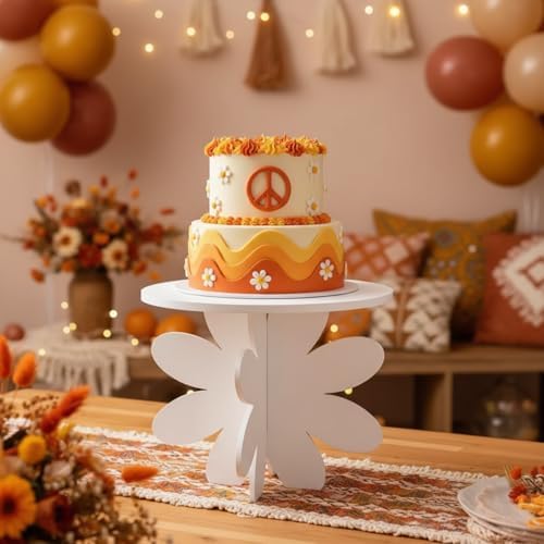 12" Daisy Cake Stand White, 3D Floral PVC Groovy Party Holder in Daisy White, alternate view 5