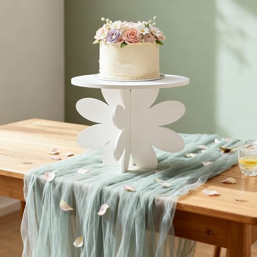 12" Daisy Cake Stand White, 3D Floral PVC Groovy Party Holder in Daisy White, alternate view 6