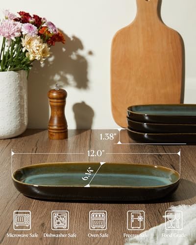 12" Deep Serving Platters, Stoneware Party Tray Set for Entertaining, Microwave Safe Large Platter for, alternate view 3