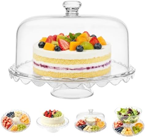 12" Dome Cover Acrylic Cake Stand with Lid in circular