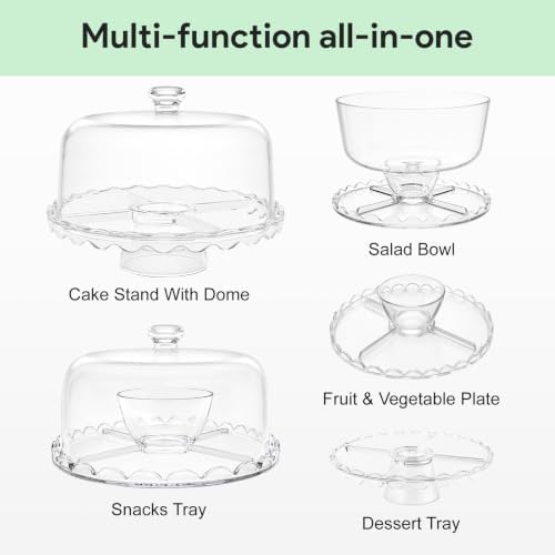 12" Dome Cover Acrylic Cake Stand with Lid in circular, alternate view 4
