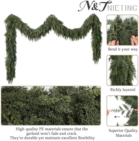 12 Ft Christmas Cedar Garland, Real Touch Soft Greenery Christmas Decor, alternate view 4