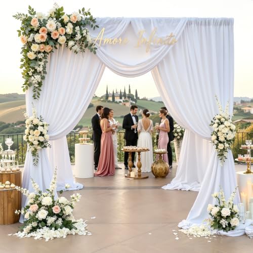 12 ft x 50 ft White Backdrop Curtain Panels, 4 Panels Thick Fabric Photography Backdrop Drapes for Wedding Party