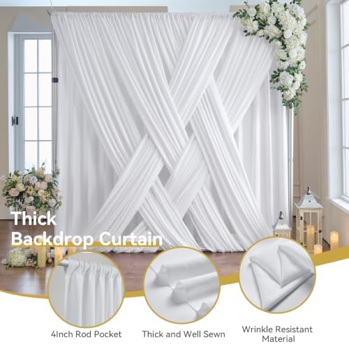 12 ft x 50 ft White Backdrop Curtain Panels, 4 Panels Thick Fabric Photography Backdrop Drapes for Wedding Party, alternate