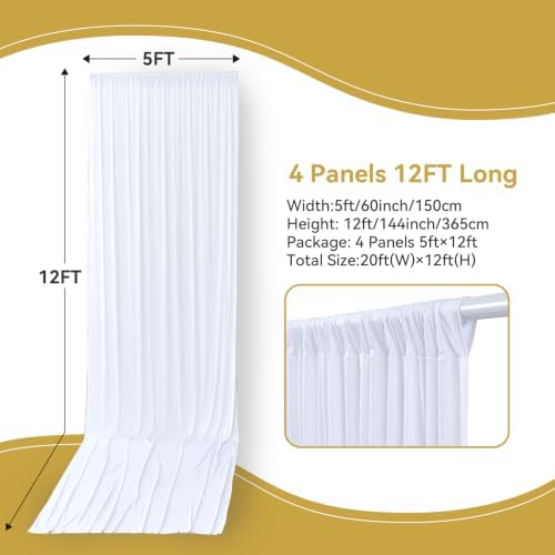 12 ft x 50 ft White Backdrop Curtain Panels, 4 Panels Thick Fabric Photography Backdrop Drapes for Wedding Party, alternate
