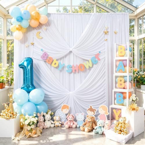 12 ft x 50 ft White Backdrop Curtain Panels, 4 Panels Thick Fabric Photography Backdrop Drapes for Wedding Party, alternate