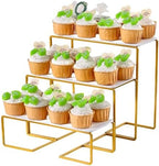 12 Inch 3 Tier Serving Tray Stand, White Acrylic Trays with Gold-Painted Iron Rack, Removable Tiered Dessert