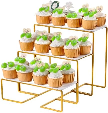 12 Inch 3 Tier Serving Tray Stand, White Acrylic Trays with Gold-Painted Iron Rack, Removable Tiered Dessert
