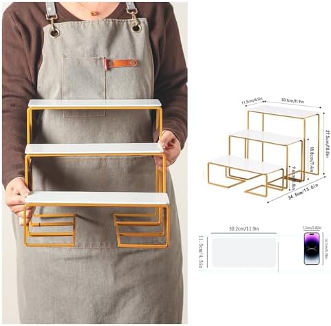 12 Inch 3 Tier Serving Tray Stand, White Acrylic Trays with Gold-Painted Iron Rack, Removable Tiered Dessert, alternate view