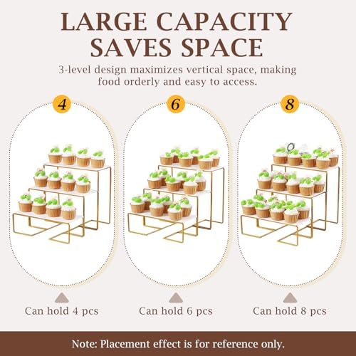 12 Inch 3 Tier Serving Tray Stand, White Acrylic Trays with Gold-Painted Iron Rack, Removable Tiered Dessert, alternate view