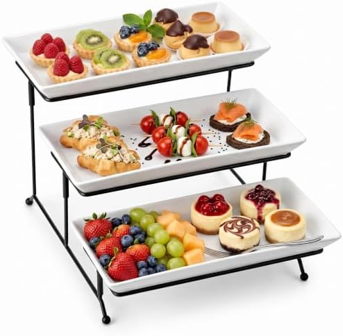 12-Inch 3-Tier White Melamine Serving Tray Stand for Parties and Buffets in White
