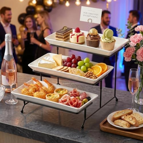 12-Inch 3-Tier White Melamine Serving Tray Stand for Parties and Buffets in White, alternate view 2