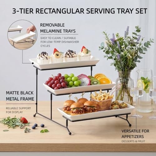 12-Inch 3-Tier White Melamine Serving Tray Stand for Parties and Buffets in White, alternate view 5