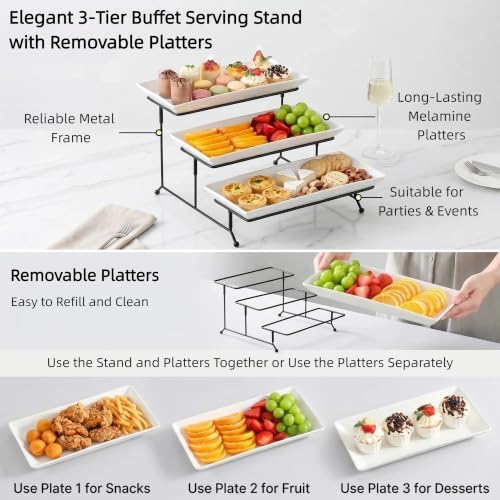 12-Inch 3-Tier White Melamine Serving Tray Stand for Parties and Buffets in White, alternate view 6