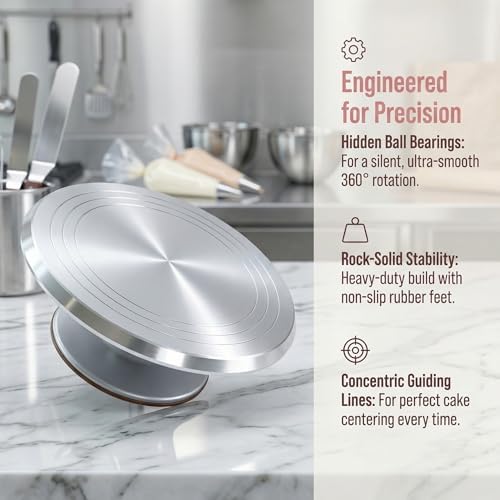 12 Inch Aluminium Alloy Revolving Cake Stand, Rotating Cake Turntable for Cake, Cupcake Decorating Supplies in, alternate