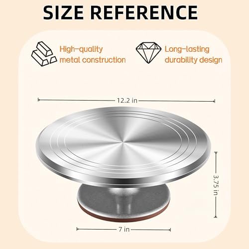 12-Inch Aluminum Alloy Cake Turntable for Frosting, Ultra-Smooth Rotating Icing Stand with Non-Slip Base, alternate view 2