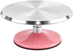 12-Inch Aluminum Alloy Cake Turntable, Rotating Cake Decorating Stand in Pink