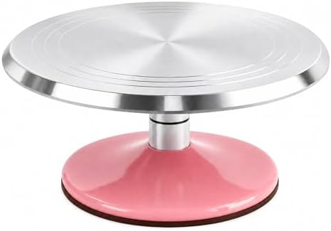 12-Inch Aluminum Alloy Cake Turntable, Rotating Cake Decorating Stand in Pink