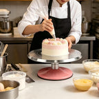 12-Inch Aluminum Alloy Cake Turntable, Rotating Cake Decorating Stand in Pink, alternate view 2