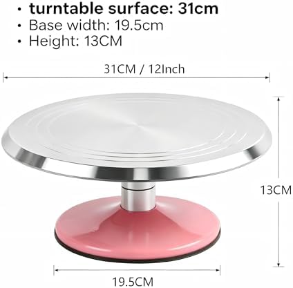 12-Inch Aluminum Alloy Cake Turntable, Rotating Cake Decorating Stand in Pink, alternate view 3