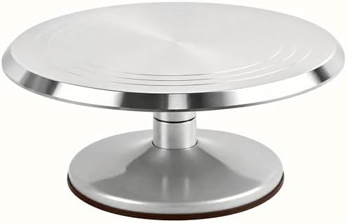 12-Inch Aluminum Alloy Cake Turntable, Rotating Cake Decorating Stand with Non-Slip Detachable Base & Concentric