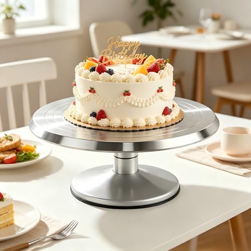 12-Inch Aluminum Alloy Cake Turntable, Rotating Cake Decorating Stand with Non-Slip Detachable Base & Concentric, alternate