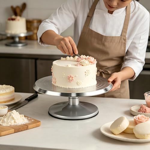 12-Inch Aluminum Alloy Cake Turntable, Rotating Cake Decorating Stand with Non-Slip Detachable Base & Concentric, alternate
