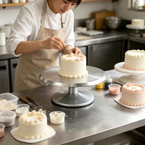 12-Inch Aluminum Alloy Cake Turntable, Rotating Cake Decorating Stand with Non-Slip Detachable Base & Concentric, alternate