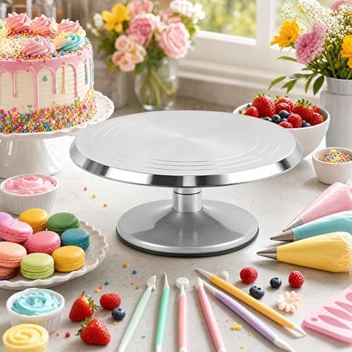 12-Inch Aluminum Alloy Cake Turntable, Rotating Cake Decorating Stand with Non-Slip Detachable Base & Concentric, alternate
