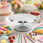 12-Inch Aluminum Alloy Cake Turntable, Rotating Cake Decorating Stand with Non-Slip Detachable Base & Concentric, alternate
