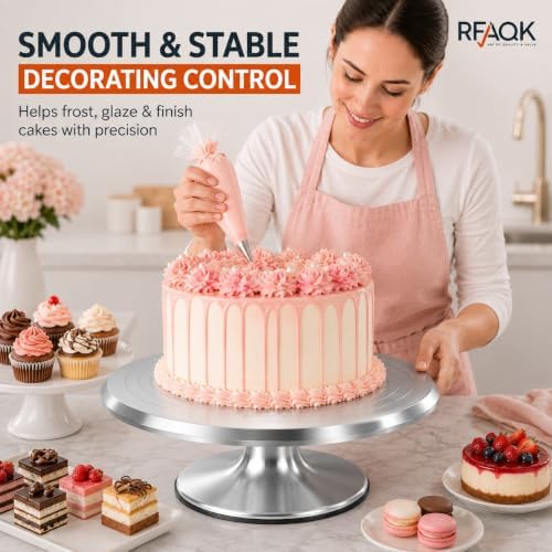 12 Inch Aluminum Alloy Revolving Cake Stand, Cake Turntable for Decorating Rotating Cake Stand for Cupcakes, alternate view 2